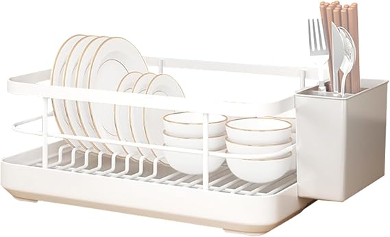 Dish Drying Rack - Sink Dish Drying Rack with Drainboard | Compact Space-Saving Basket Organizer for Utensil Home Indoor Family Shelf Cabinet