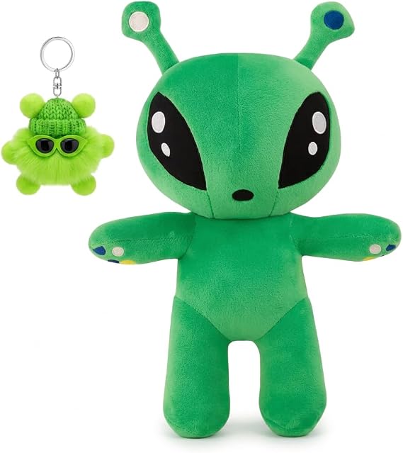 2 PCS Alien Plush Figure Set, 35cm Soft Stuffed Alien Plush with Mini Charm, Plush Figure Gift for Adult Collectors