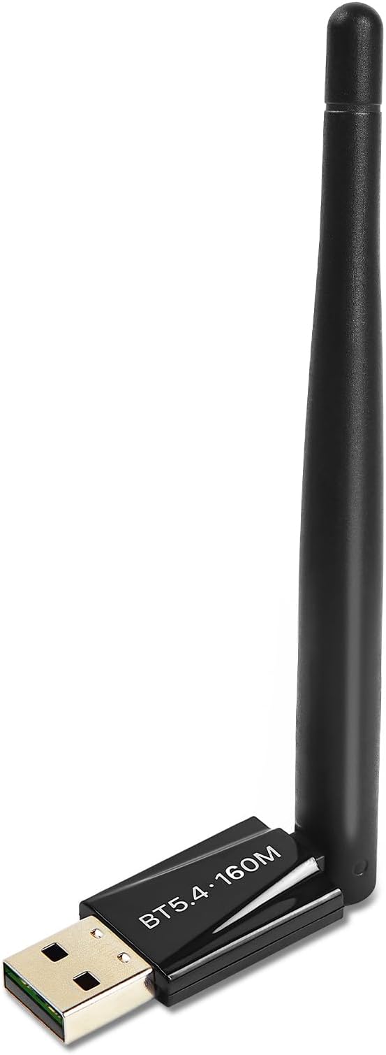 JAPOO Bluetooth 5.4 USB Adapter for PC with External Antenna, Long Range Plug and Play Bluetooth Dongle for Windows 11/10/8.1, for Headphones, Keyboard, Mouse & Controller