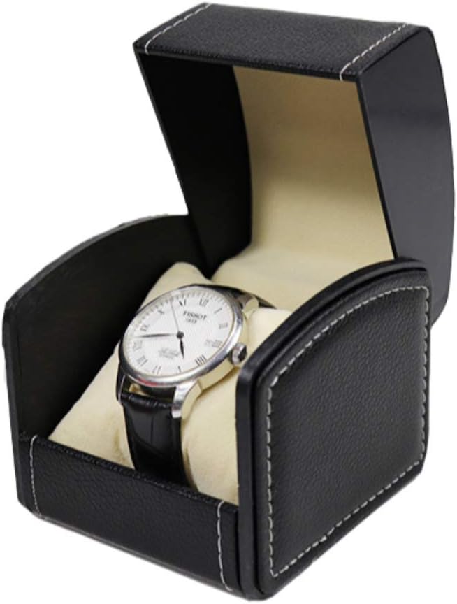 NuAngela PU Leather Watch Box, Single Display Luxury Storage Case For Wristwatches and Smart Watches, Holder With Pillow, Jewelry Bearer Gift Case For WomenMen, Birthday Day Gift Box Black