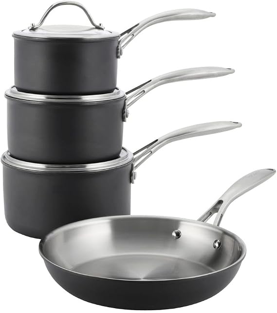 ProCook Professional Bi Ply Stainless Steel Cookware Set - 4 Piece,14/16/18/24 cm, Durable Heavy Duty Pots - Black, Induction Compatible Cooking Pans