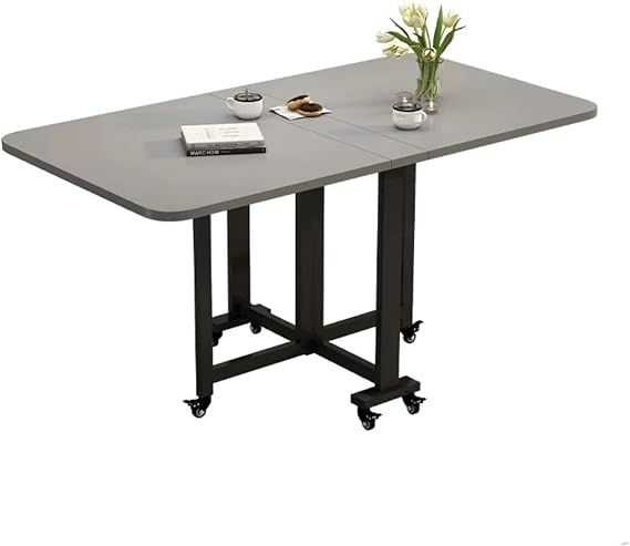 Breakfast Table Set for 4, Extendable Folding Dining Table with Wheels, Space Saving Kitchen Island Dining Table for Kitchen, Bedroom, Living Room，Space Saving Furniture(Gray,100 * 60cm)