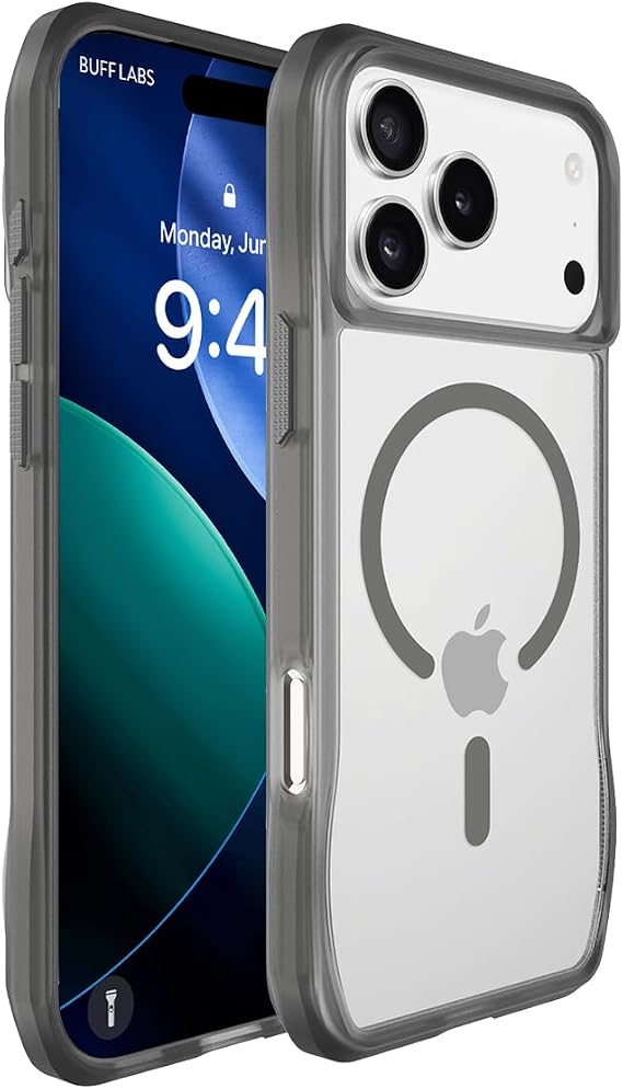BUFF LABS iPhone 17 Pro Max ile Uyumlu Octa Shield Kılıf, Kablosuz Şarj Uyumlu, Darbe Önleyici, Tam Koruma (Koyu Gri)