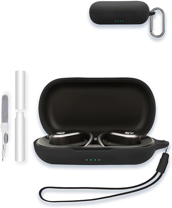 Rayconオープンイヤホン用ケース – 真のワイヤレスオープンイヤーBluetoothヘッドフォン、WUNIAKソフトシリコン保護ポータブルスクラッチ耐衝撃シェル、クリーナーキット&カラビナ&ストラップ付き、ブラック