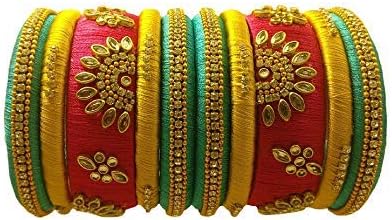 Designer Silk Thread Matching Bangle Set Bridal Wedding Chuda Indian Traditional Fashion Jewellery for Women and Girls, 2.8, Silk