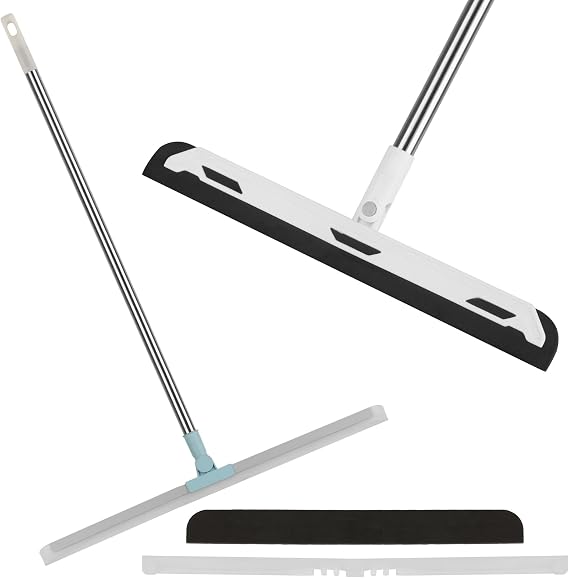 Floor Squeegee with Adjustable Handle,2Set-55IN,Silicone Floor Squeegee for Shower-Long Handle Water Wiper Scraper Mop Dust Clean Rubber Magic Broom Sweeping Water,Kitchen pet hair floor cleaning tool