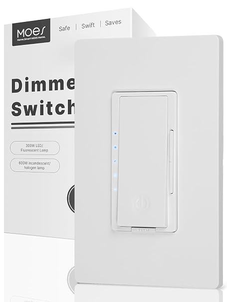 Moes デジタル調光ライトスイッチ、3ウェイ&シングルポール調光スイッチ Led、cfl、白熱灯、ハロゲン、最大600ワット、ニュートラルワイヤー不要、調光ボタン付きオン/オフスイッチ