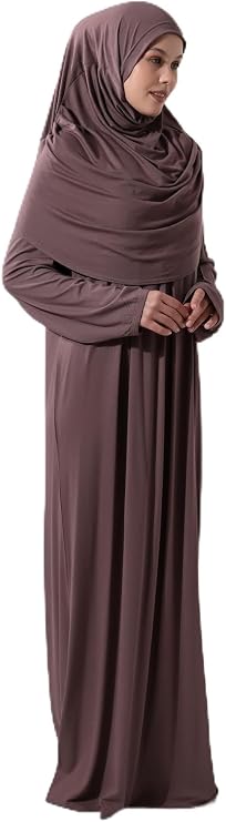 Tek Parça Pratik Başörtülü Robalı Namaz Elbisesi 8015 Sütlü Kahve