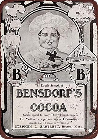 1908 Bensdorp'S Cocoa Metal Tin Sign 8X12 Inches