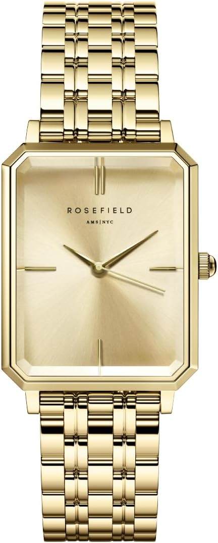 Rosefield Octagon Black Sunray Black Leather Gold with a Black Dial and a 23 x 29mm Gold Case OBSBG-O49 Leather