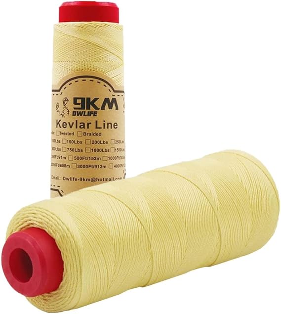 9KM DWLIFE Kite String professional Kevlar braided Cord (500-1000ft) High Strength(40-400lbs) Fishing Assist line Camping Hiking Survival Rope Outdoor(0.4mm-1.1mm) (40Lbs-1000Ft-Braid)