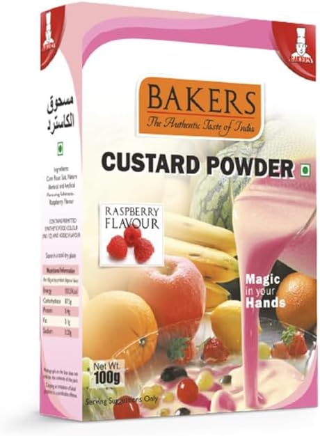 Bakers Raspberry Flavoured Custard Powder, Tasty and Juicy Contains No Eggs Easy to Make - 100g Pack Of 1