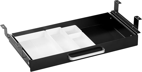 54cm Under Desk Metal Drawer Black, Under Counter Mounted, Pull Out