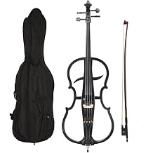Electric Cello 4/4 Solid Wood Electric Silent Cello with Lightweight Cello Bag, Headphones, Bow, Bridge, Rosin, Cello for Beginners Adults Student