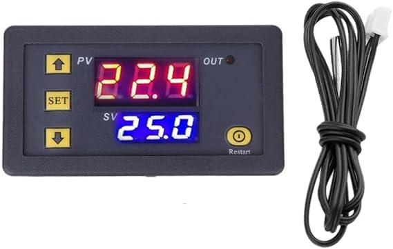 Digital Temperature Controller Regulator, Digital LED Thermostat with NTC Sensor Probe for Fermentation Hatch Freezer Heating and Cooling (DC 12V)