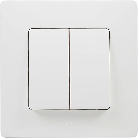 LEGRAND Double Switch 10AX, Niloé Monobloc, Complete w/Frame, Bl 396471