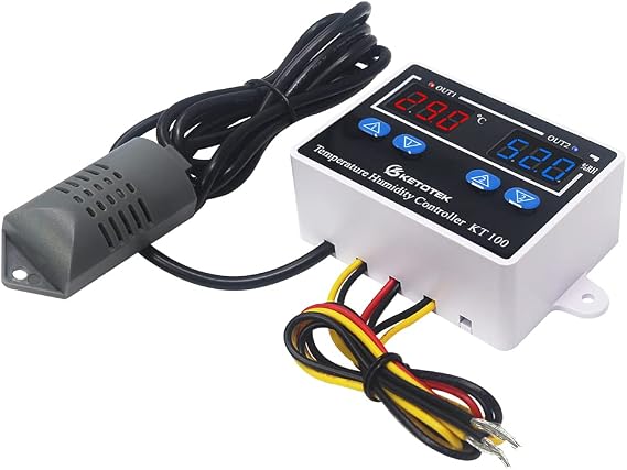 KETOTEK Digital Temperature Humidity Controller, Heating Cooling Thermostat Module with Sensor Probe Humidifier Dehumidifier Controller for Incubator 230V