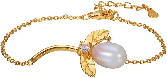 Silver bracelet,jewellery,Ladies 925 Sterling Silver Bracelet Hand Carve Leaves Bracelet With Mosaic Pearl Golden Bracelet Ladies Silver Jewellery Gifts For Sisters Friend Couples Mom