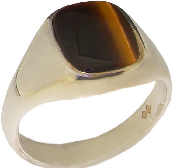 925 Solid Sterling Silver Natural Tigers Eye Mens Gents Signet Ring