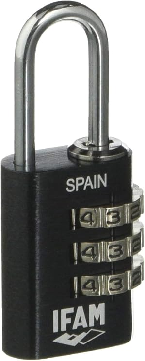 IFAM Combination Lock Col Combi, 20 mm, Black, Maximum Security, Ideal for Backpacks and Suitcases, with Key and More Than 1,000 Combinations, Aluminium, High Lightness, 3 mm Arc