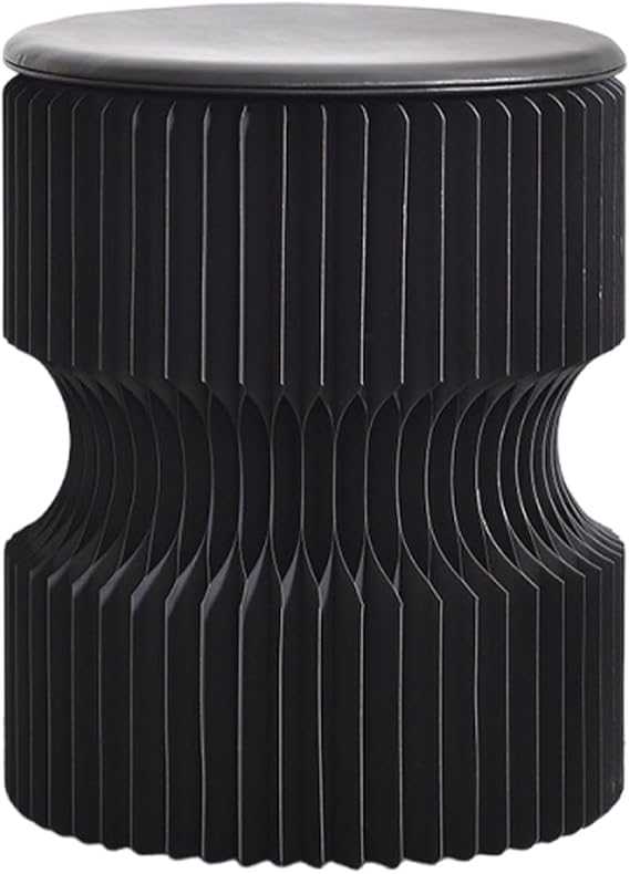 Foldable Paper Stool Portable Folding Kraft Paper Accordion Round Stool for Home & Commercial Use Black 30cm/11.81in