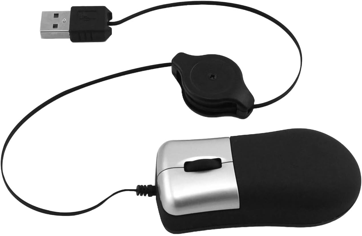 Mini Travel Mouse,Mini Mouse,Travel Minis,Retractable Cable Wired Usb Optical Mouses, Small Minis Sleek Portable Adjustable for Apple Mac Hp Dell Lenovo Thinkpad Sony Pc Laptop (Black and Silver)