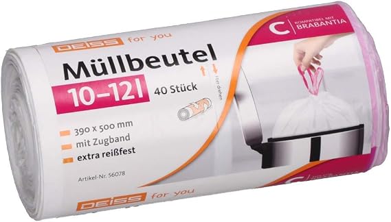 40 x DEISS Bin Liners 10-12 Litre for Brabantia Touch Bin (Size C)