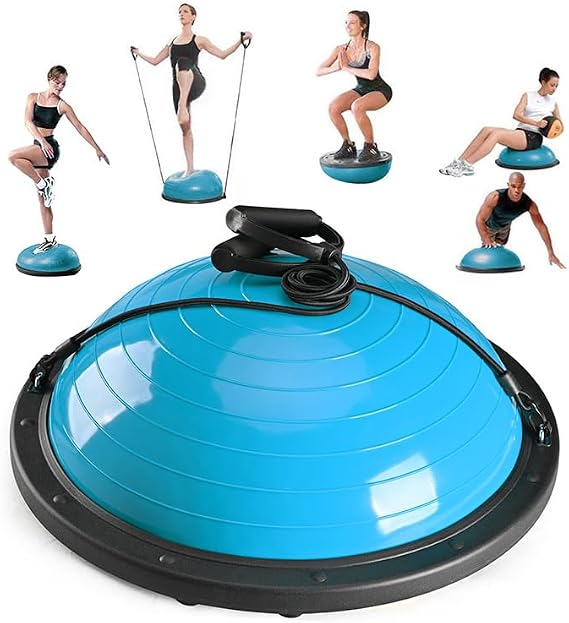 Half Balance Ball Trainer, Half Yoga Exercise Ball with Resistance Bands and Foot Pump, Balance Trainer for Stability Training, Strength Exercise Fitness, Home Gym Workout Equipment