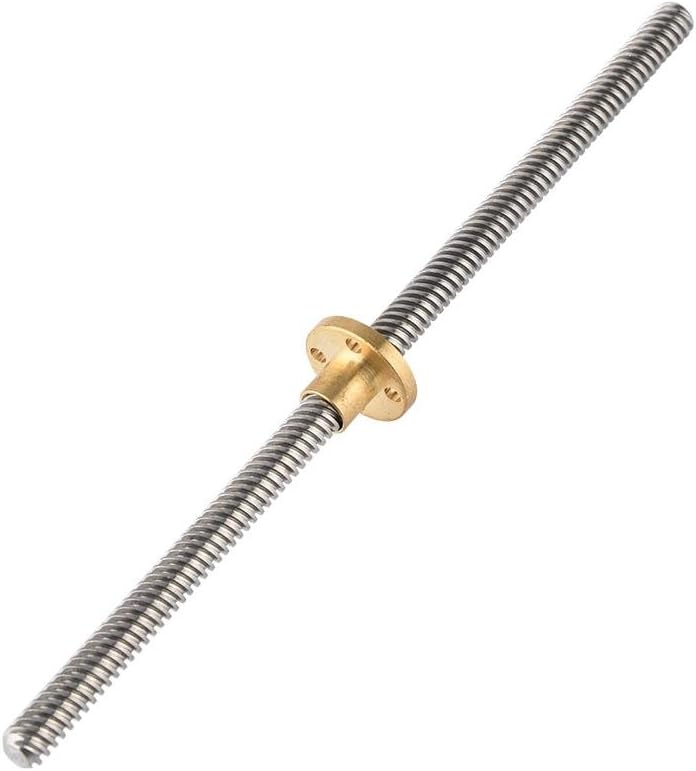 Screw Rod, T8 8mm Trapezoidal Stainless Steel Threaded Rod Lead Screw & Brass Nut for 3D Printer, Corrosion resistance, high temperature resistance(300mm)