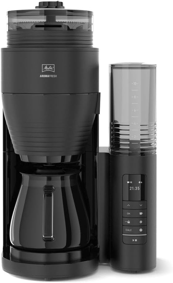 Melitta Filter Coffee Machine with Integrated Ceramic Grinder with 11 Settings, Adjustable Strength, Makes 2 to 10 Cups, Timer Function, AromaFresh II, 3.7 kg, Black, UK Plug