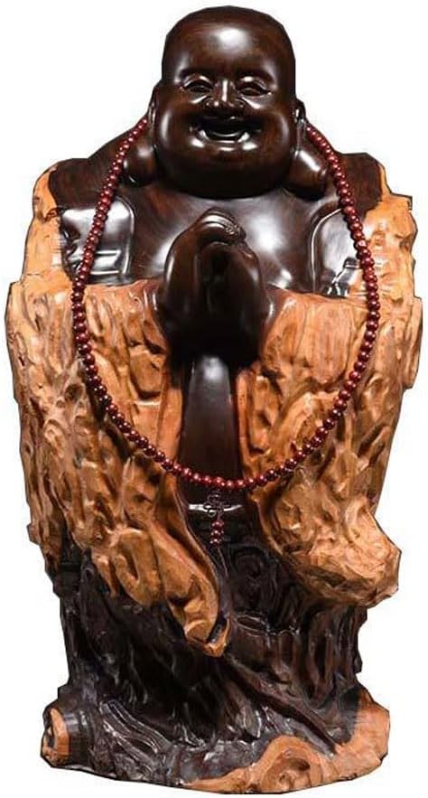 Bookshelf Decor Solid Wood Carving Buddha Root Ornaments Large Smiling Crafts Mahogany Home Entrance Decorations Desk Statues(27.55in)