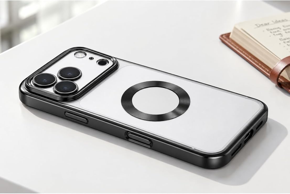 CONSTRAIN Apple iPhone 18 Pro ve iPhone 17 Pro İçin Kamera Korumalı Şeffaf Renkli Çerçeveli MagSafe İle Uyumlu Telefon Kılıfı Arka Kapak - Siyah