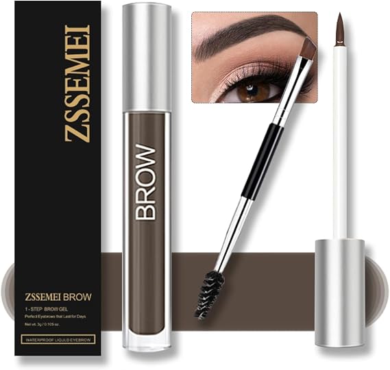Waterproof Eyebrow Gel for Long Lasting, Highly Tinted Liquid Eye Brow Makeup, Sweatproof, Natural (Black Brown)