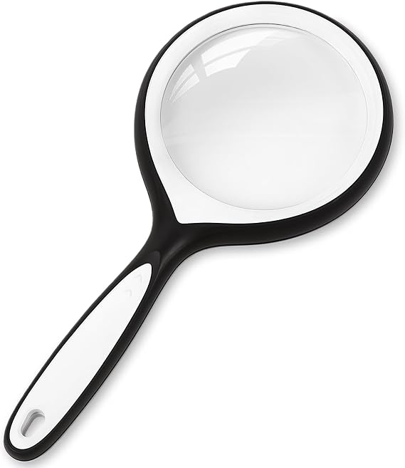 10X Magnifying Glass, Large Handheld Magnifier for Adults & Kids, Portable Magnifier for Scientific Exploration, Reading, Insect Observation - Black and White