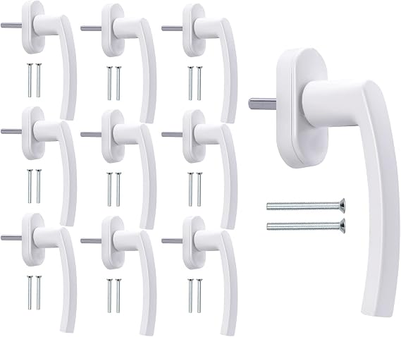Stahlia Window Handles White (Pack of 10) Standard Aluminium Balcony Door Handle Exterior Patio Door Handle Window Fittings Grid Olive Window Replacement Parts