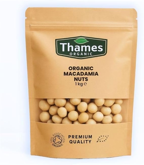 Organic Macadamia Nuts 1kg - No Additives or Preservatives - Vegan, GMO-Free, Certified Organic - Delicious and Nutritious Nuts - Thames Organic 1kg