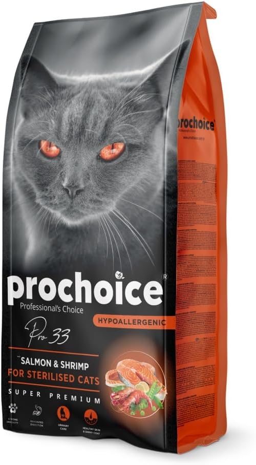 Prochoice Pro 33, Kısırlaştırılmış Kediler İçin, Hipoalerjenik, Somon Balıklı ve Karidesli Kuru Mama, 15 kg
