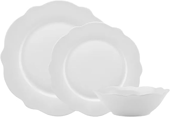 Karaca Daisy 12-Piece Porcelain Dinner Sets with Dinner & Dessert Plates, Cereal & Soup Bowls - New Generation Bone Dinnerware Sets for 4 People (White)