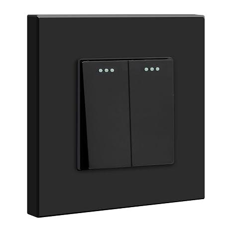 BSEED Light Switch 2 Gang 1 Way, Single Wall Light Switch with LED Indicator, No Neutral Wire Required, PC Mechanical Toggle Lightswitch, 10A, Black