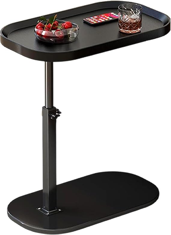 Small C-Shaped Bedside Table, Adjustable with Storage for Living Room & Bedroom, Industrial Narrow Couch End Table (#001Black)