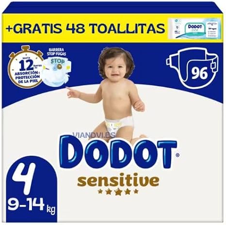 Dodot Sensitive Size 4, 96 Nappies for Baby, 9 kg-15 kg, Up to 12 h of Anti-Leak Protection and Skin Protection