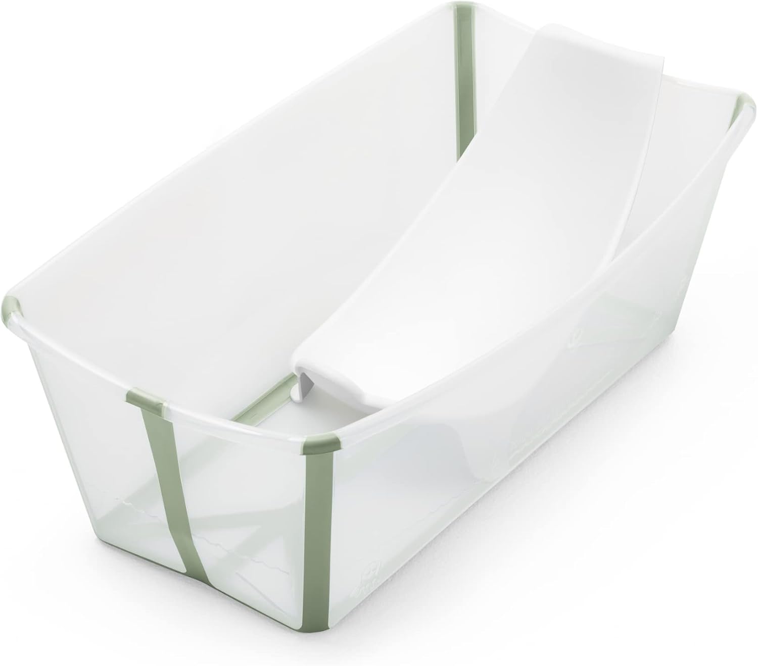 Stokke Flexi Bath Bundle, Transparent Green - Foldable Baby Bath  Newborn Support - Durable & Easy to Store - Convenient to Use at Home or when Travelling - Best for Newborns & Babies Up to 48 Months