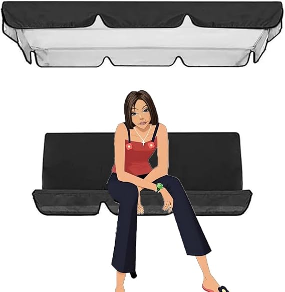 Canopy Replacement Set For Patio Swing 2/3 Seater Swing Chair Top Cover Yard Cushion Cloth，Replacement Canopy Awning Cover Furniture Protection Covers(Black,65x45x6in/164x114x15cm)