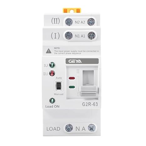 GEYA Mini ATS Automatic/Manual Transfer Switch of Double Solar Energy, Overvoltage and Undervoltage Protection, Uninterrupted Supply, DIN Rail Mount (2 Pole 40A CA220V)