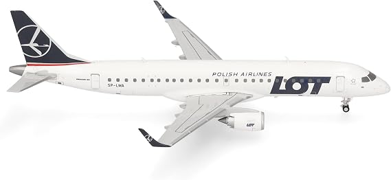 Herpa airplane model LOT Polish Airlines Embraer E190, on a scale of 1:200, plastic miniature with pedastal, model building, collectors edition