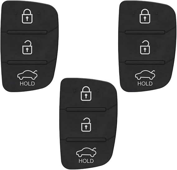 3 Button Key Fob Rubber Pad Replacement Compatible with Hyundai i40 i30 i20 i10 ix20 ix30 ix35 Santa Fe Tucson Elantra Accent Car Remote Control Flip Key Fob Shell Case Buttons Cover - 3 Pack