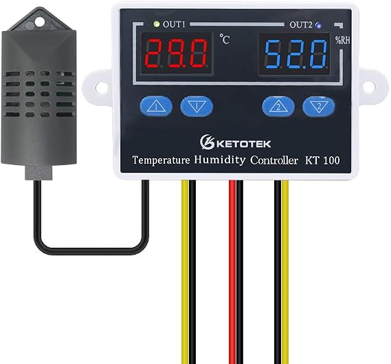 Ketotek Temperature Moisture Controller Temperature Controller Humidity Controller with Temperature / Humidity Sensor Automatic Heating Cooling Switch