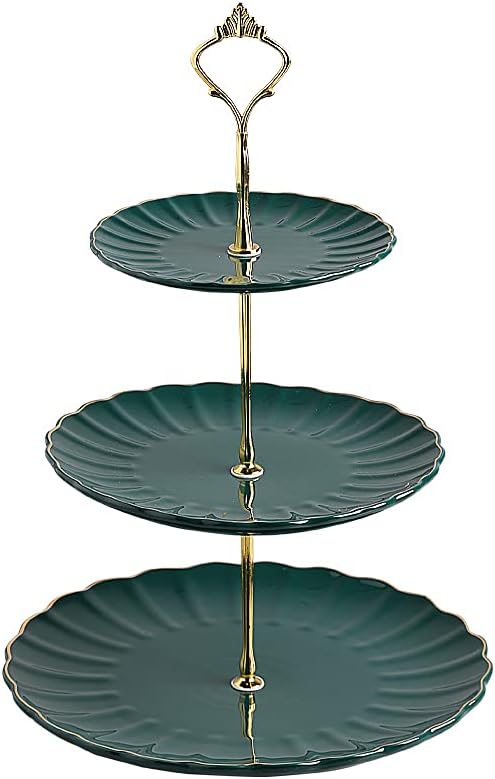 Sweejar Home 3 Tier Ceramic Cake Stand, Tiered Wedding Dessert Cupcake Stand for Tea Party Food Server Display (Jade)