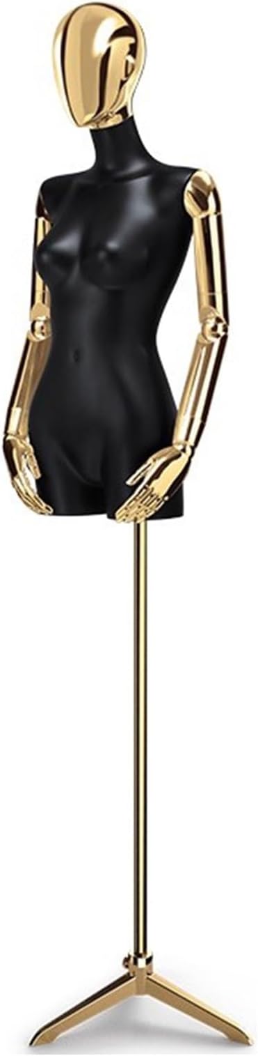 Black Female Mannequin Detachable Rotating Bionic Arms & Head for Retail Display Clothing，Easy Assemble(Tripod)