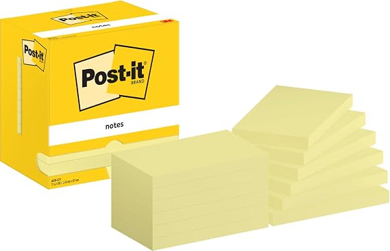 Post-it Notes, 12 Pads (1200 Sheets), 127 mm x 76 mm, Yellow